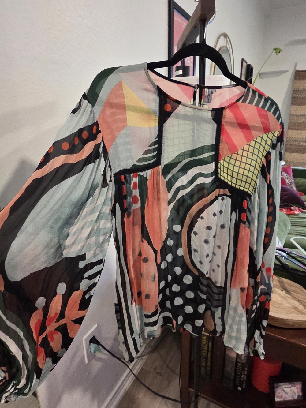 Anthropologie Sheer Multi-Color Abstract Print Blouse - Picture 4 of 8
